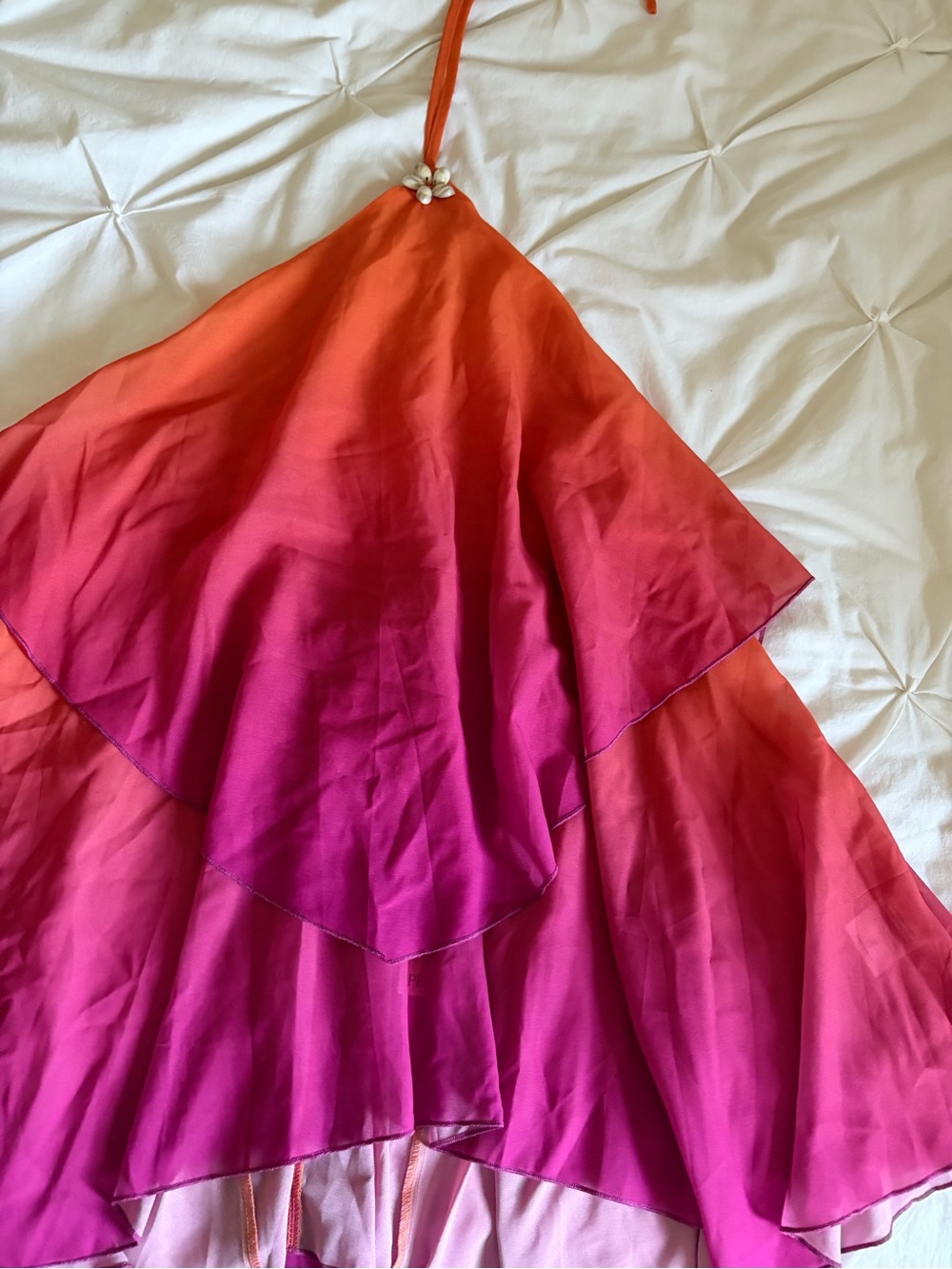 Peppermayo Pink to Orange Ombre High-Low Mini Dress with Floral appliqué - Picture 3 of 6